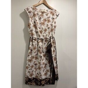 Natural Beauty Dress Size 4 Floral Belted Midi Sleeveless Work Classic Formal